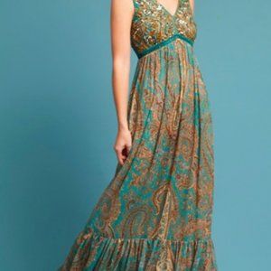 ANTHROPOLOGIE Ranna Gill Beaded Paisley Maxi Dress